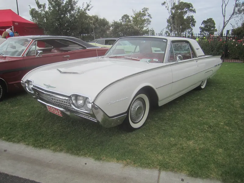 White 1962 Ford Thunderbird hardtop at a classic car show